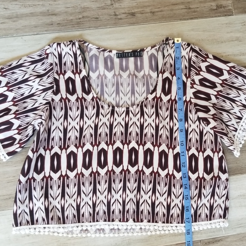 NEW! Anthropologie Potter's Pot Cropped Fit Blouse with Crochet Fringe - Picture 5 of 7